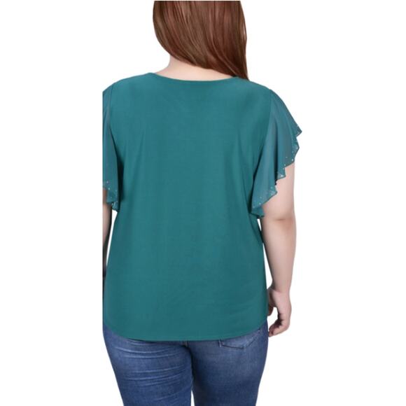 NY Collection Plus Size Flutter Sleeve Top With Criss Cross Strip | Size 1X - Picture 2 of 2